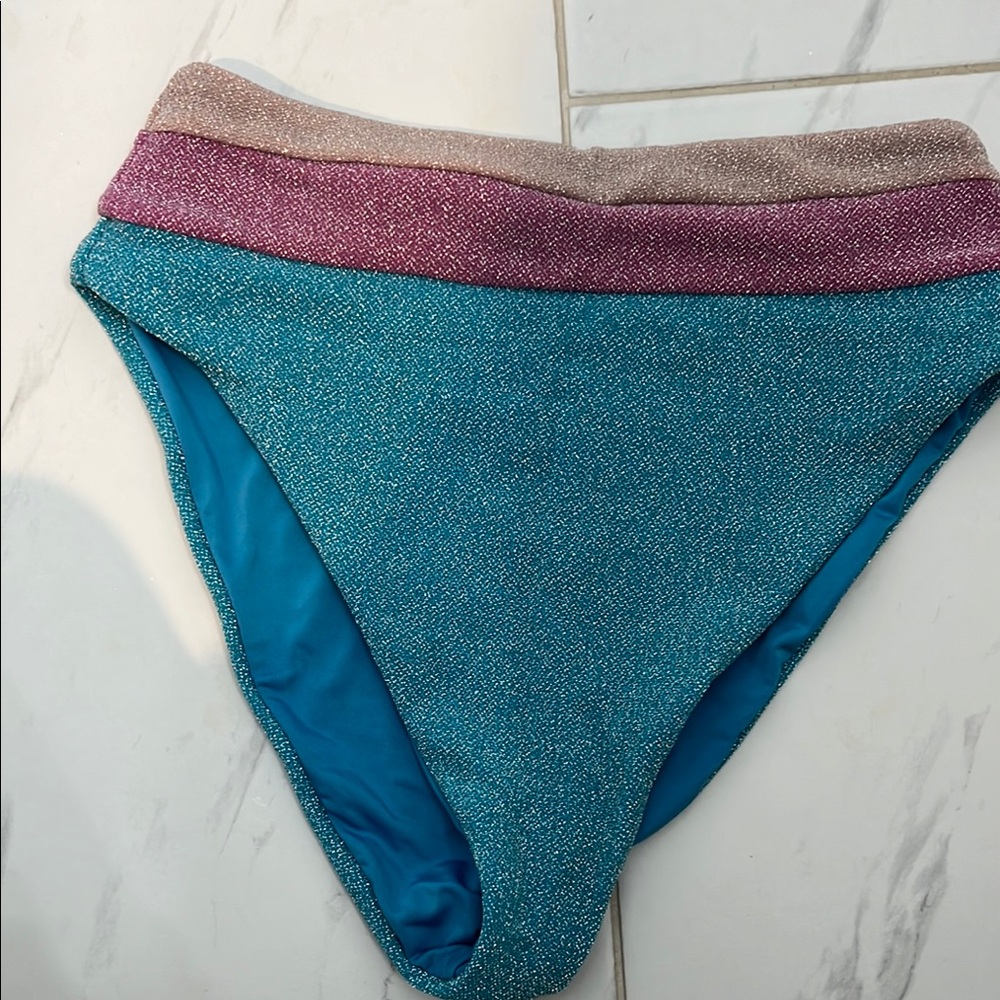 Beach Riot Teal and Pink Bikini Bottom L